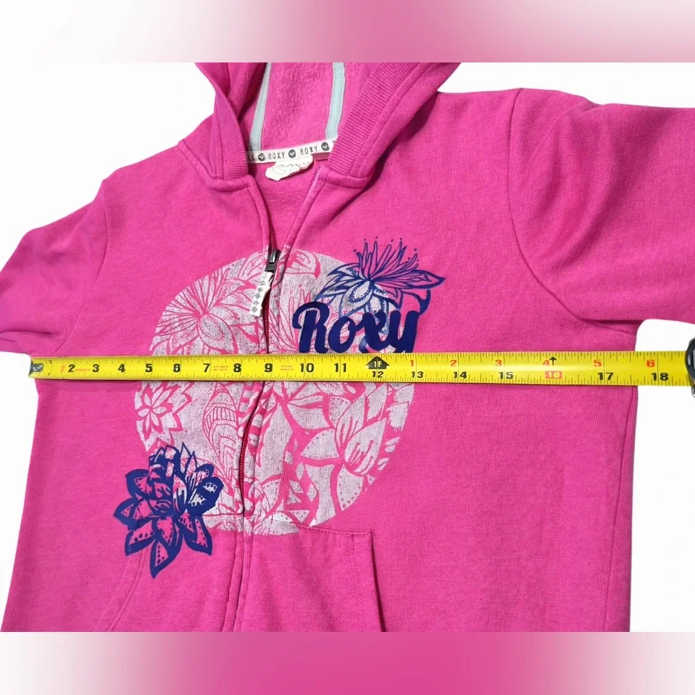 Y2K Roxy Girl 10-12 Youth Zip Hoodie Pink Surf Skate Graphic Boxy Sweatshirt
